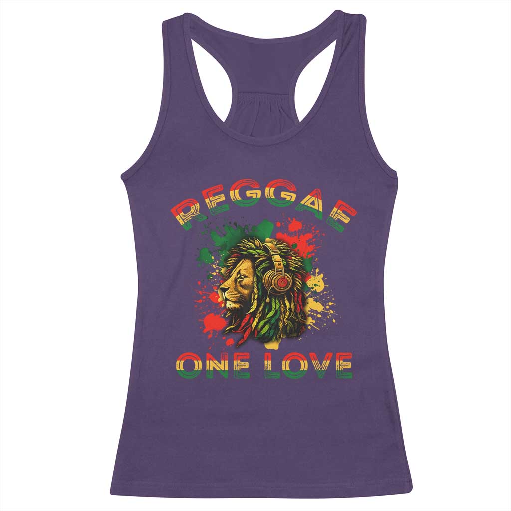 Reggae One Love Racerback Tank Top Rasta Music Jamaican Pride Headphones Lion - Wonder Print Shop