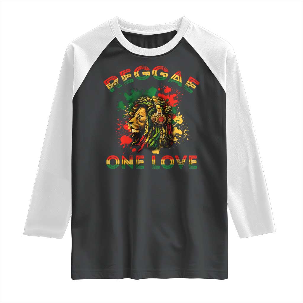 Reggae One Love Raglan Shirt Rasta Music Jamaican Pride Headphones Lion - Wonder Print Shop