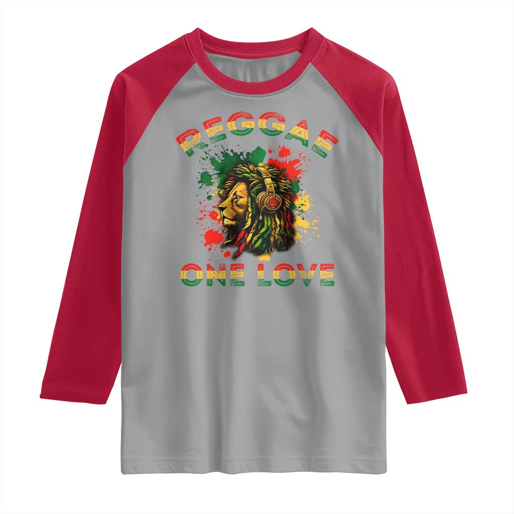 Reggae One Love Raglan Shirt Rasta Music Jamaican Pride Headphones Lion - Wonder Print Shop