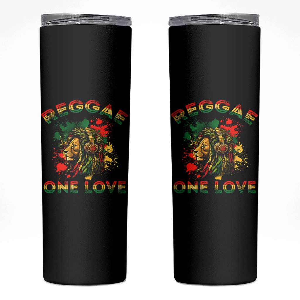 Reggae One Love Skinny Tumbler Rasta Music Jamaican Pride Headphones Lion - Wonder Print Shop