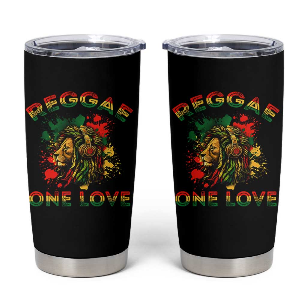 Reggae One Love Tumbler Cup Rasta Music Jamaican Pride Headphones Lion - Wonder Print Shop