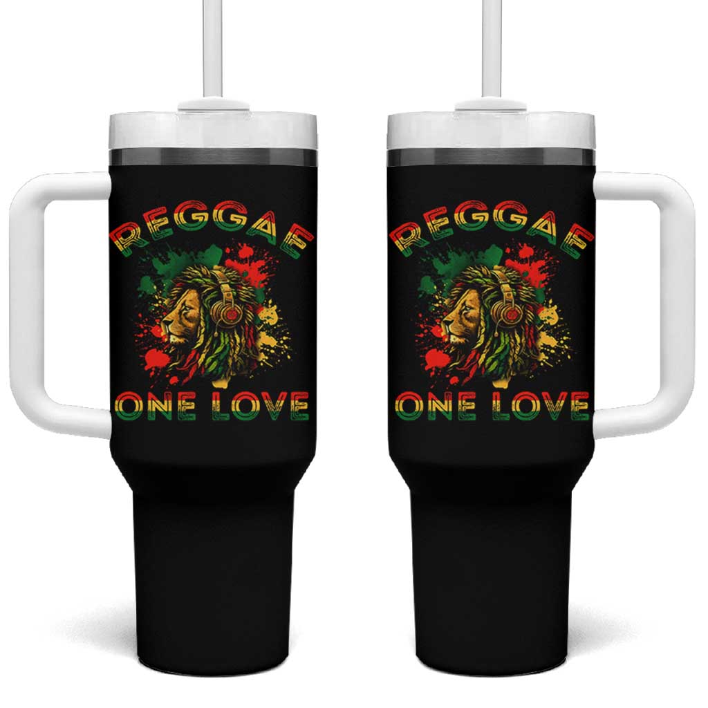 Reggae One Love Tumbler With Handle Rasta Music Jamaican Pride Headphones Lion - Wonder Print Shop