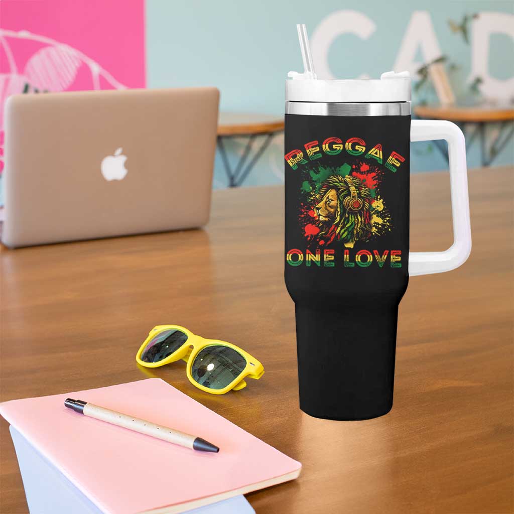 Reggae One Love Tumbler With Handle Rasta Music Jamaican Pride Headphones Lion - Wonder Print Shop