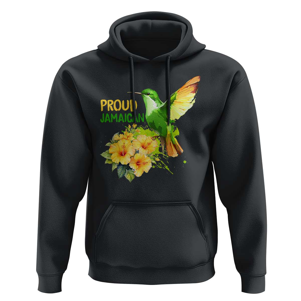 Proud Jamaican Hoodie Jamaica Flag Hummingbird Hibiscus - Wonder Print Shop