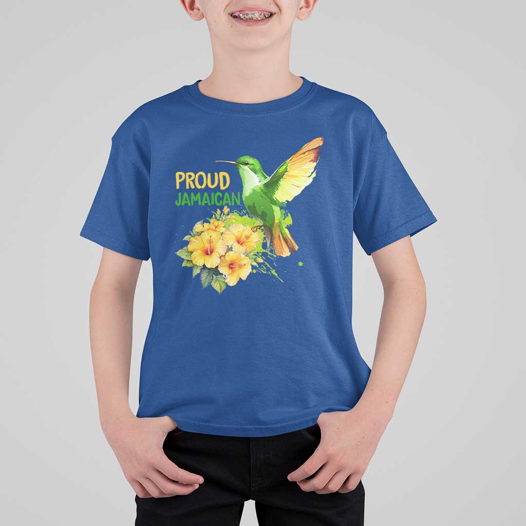 Proud Jamaican T Shirt For Kid Jamaica Flag Hummingbird Hibiscus - Wonder Print Shop