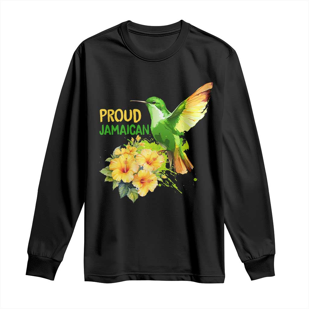 Proud Jamaican Long Sleeve Shirt Jamaica Flag Hummingbird Hibiscus - Wonder Print Shop