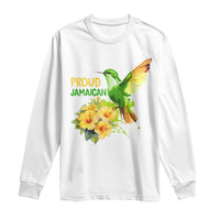 Proud Jamaican Long Sleeve Shirt Jamaica Flag Hummingbird Hibiscus - Wonder Print Shop