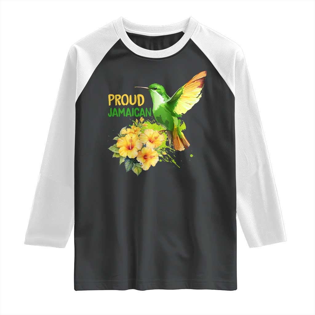 Proud Jamaican Raglan Shirt Jamaica Flag Hummingbird Hibiscus - Wonder Print Shop