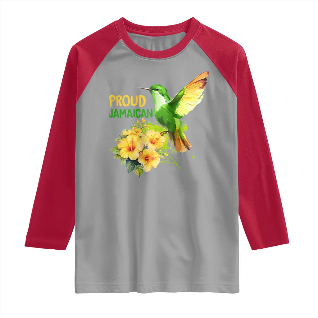 Proud Jamaican Raglan Shirt Jamaica Flag Hummingbird Hibiscus - Wonder Print Shop