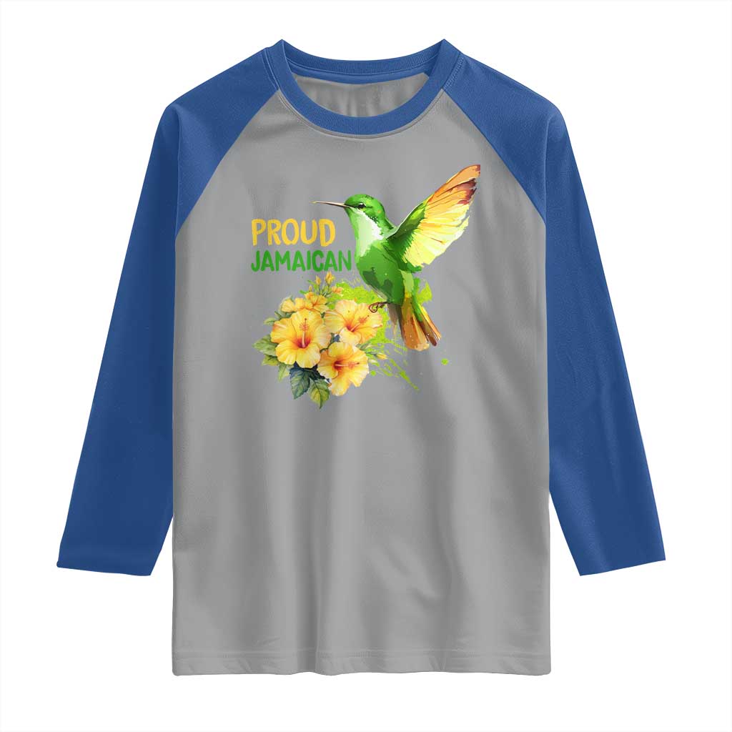 Proud Jamaican Raglan Shirt Jamaica Flag Hummingbird Hibiscus - Wonder Print Shop