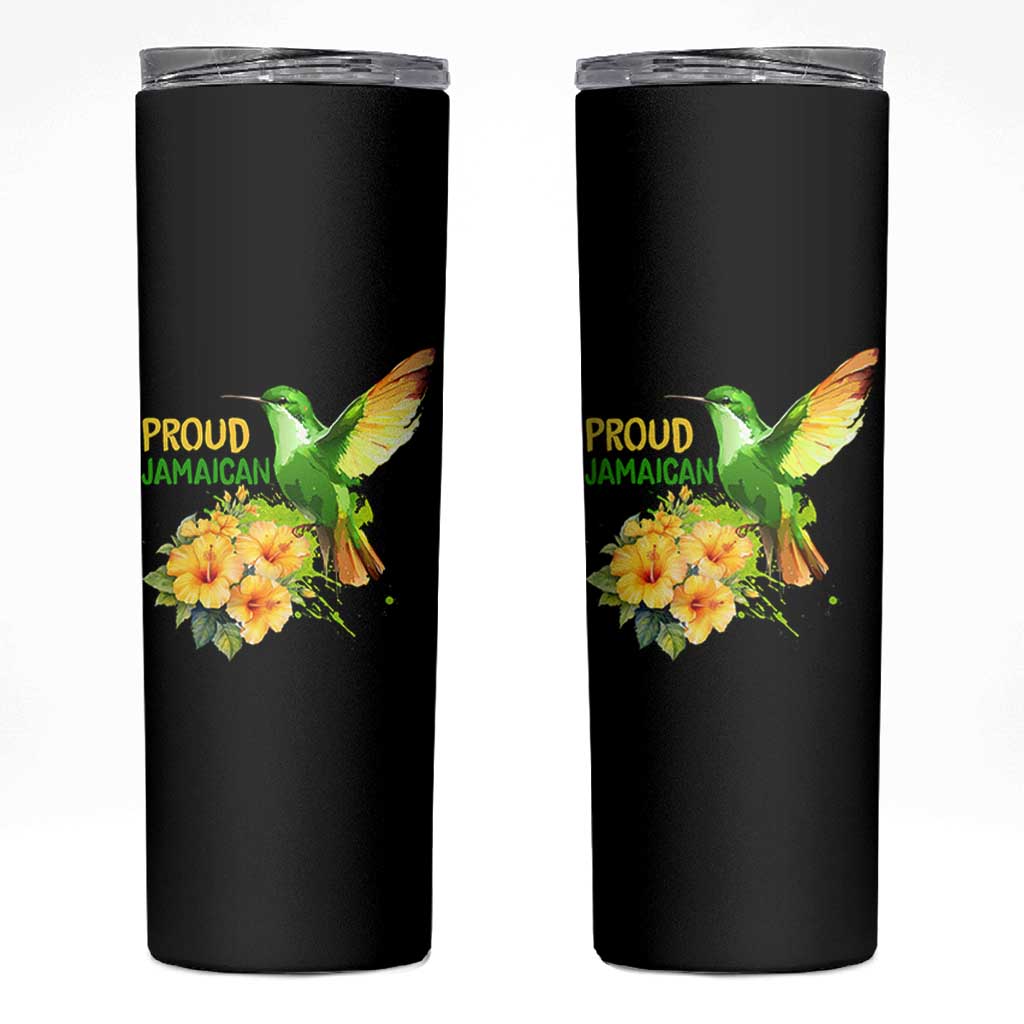 Proud Jamaican Skinny Tumbler Jamaica Flag Hummingbird Hibiscus - Wonder Print Shop