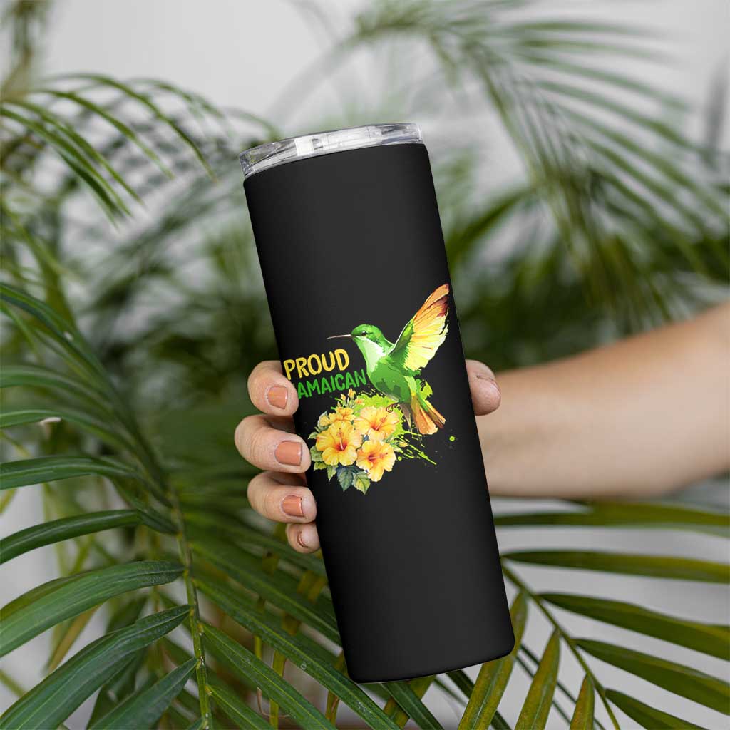 Proud Jamaican Skinny Tumbler Jamaica Flag Hummingbird Hibiscus - Wonder Print Shop