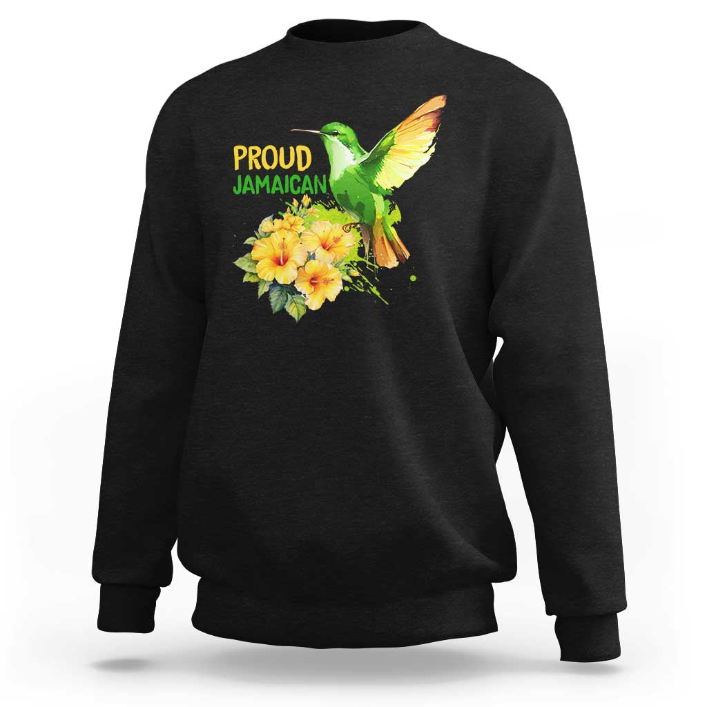 Proud Jamaican Sweatshirt Jamaica Flag Hummingbird Hibiscus - Wonder Print Shop