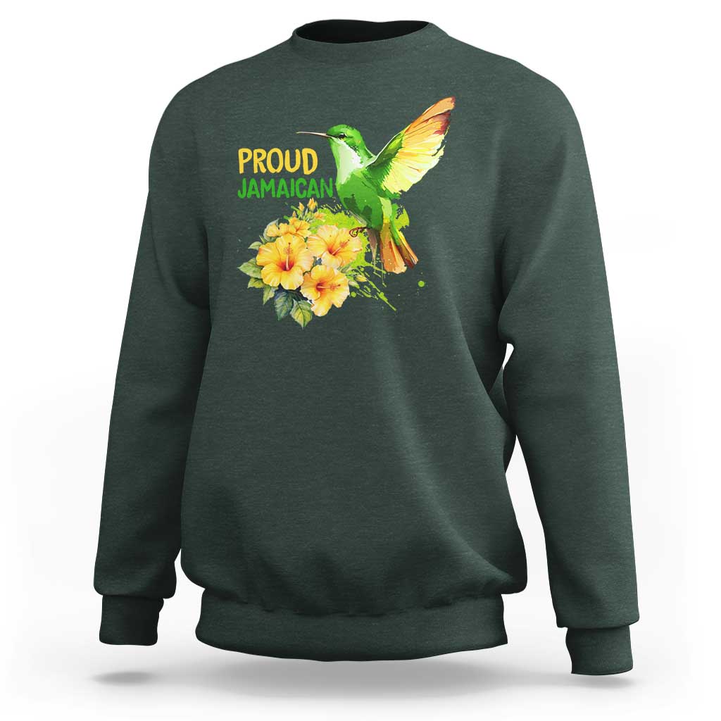 Proud Jamaican Sweatshirt Jamaica Flag Hummingbird Hibiscus - Wonder Print Shop