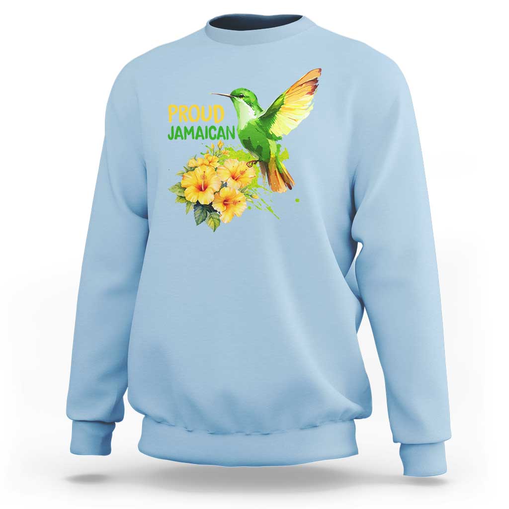 Proud Jamaican Sweatshirt Jamaica Flag Hummingbird Hibiscus - Wonder Print Shop