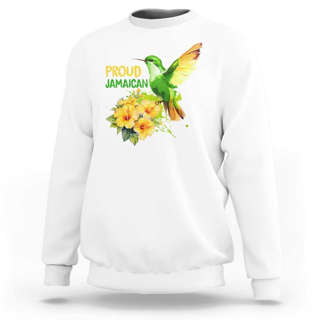 Proud Jamaican Sweatshirt Jamaica Flag Hummingbird Hibiscus - Wonder Print Shop