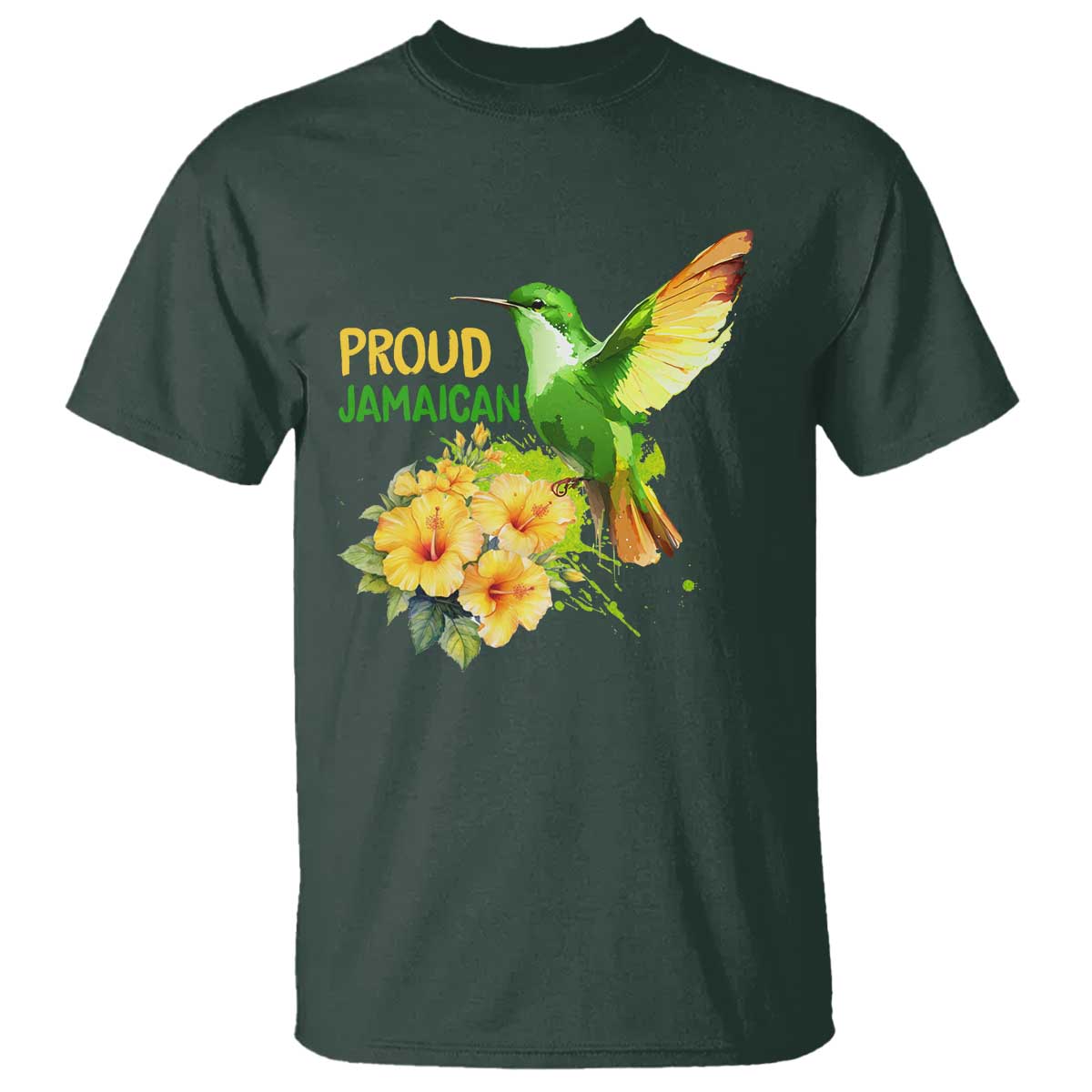 Proud Jamaican T Shirt Jamaica Flag Hummingbird Hibiscus - Wonder Print Shop
