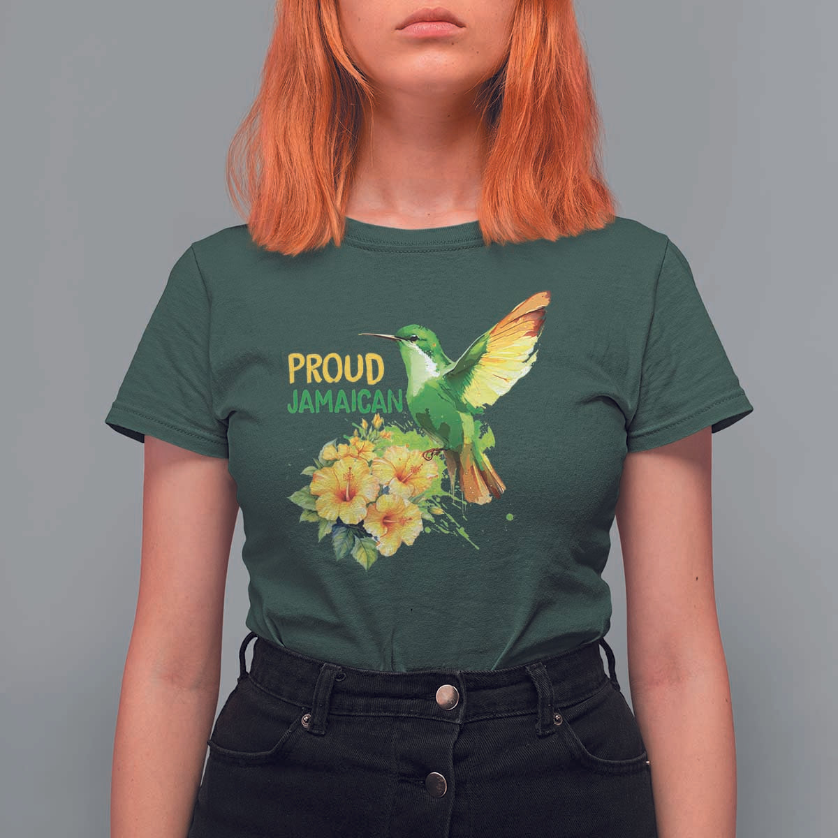 Proud Jamaican T Shirt For Women Jamaica Flag Hummingbird Hibiscus - Wonder Print Shop