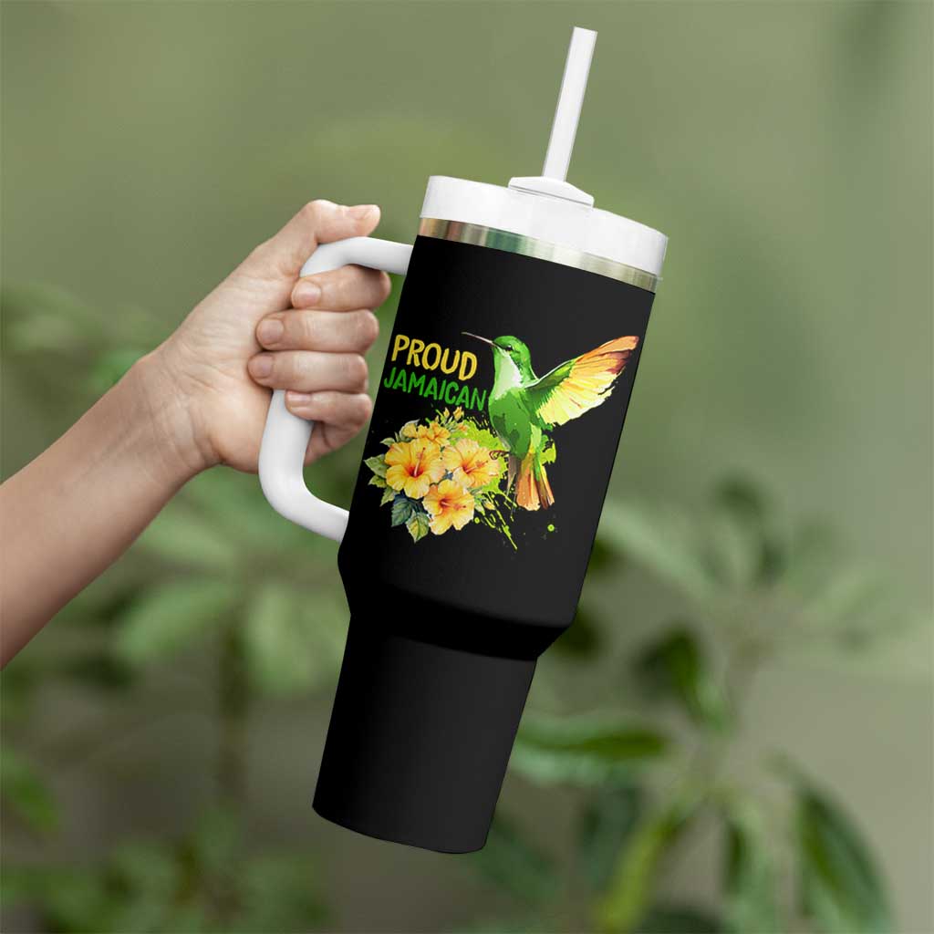 Proud Jamaican Tumbler With Handle Jamaica Flag Hummingbird Hibiscus - Wonder Print Shop