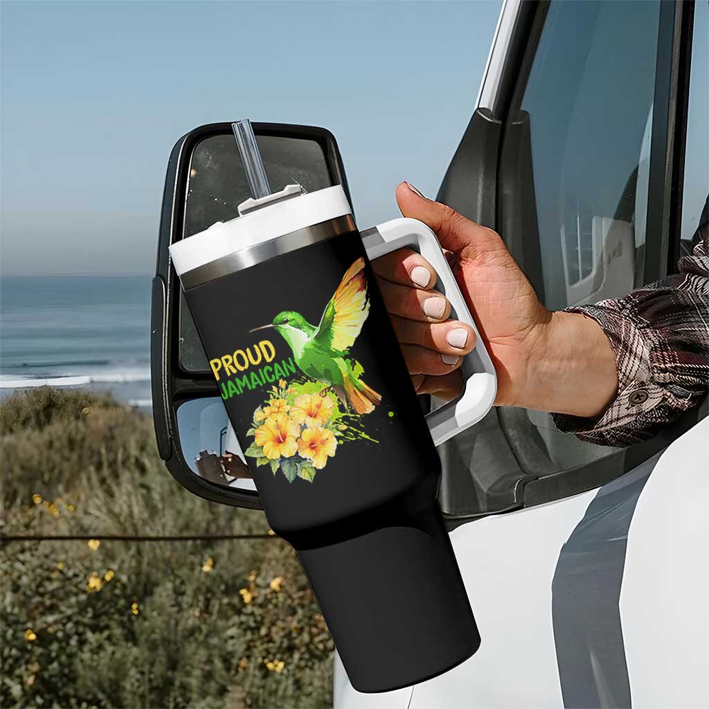 Proud Jamaican Tumbler With Handle Jamaica Flag Hummingbird Hibiscus - Wonder Print Shop