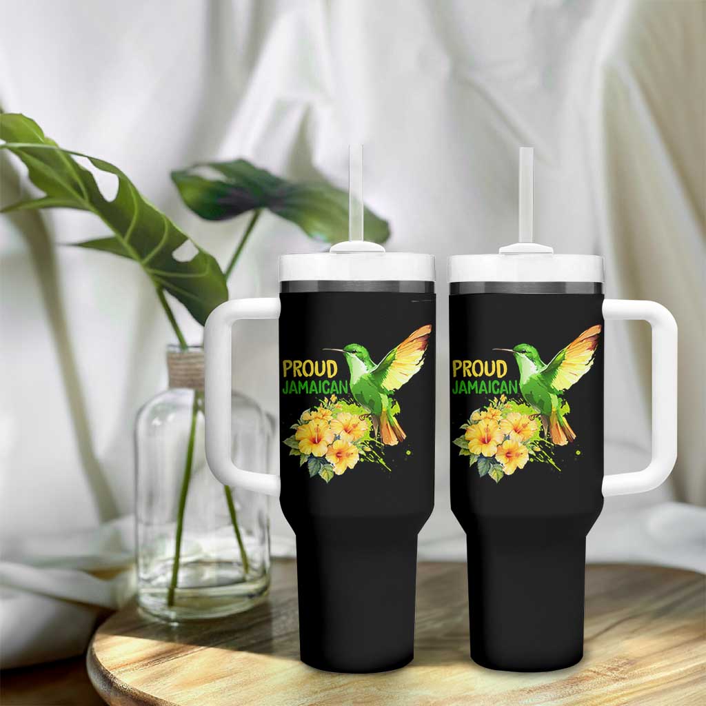 Proud Jamaican Tumbler With Handle Jamaica Flag Hummingbird Hibiscus - Wonder Print Shop