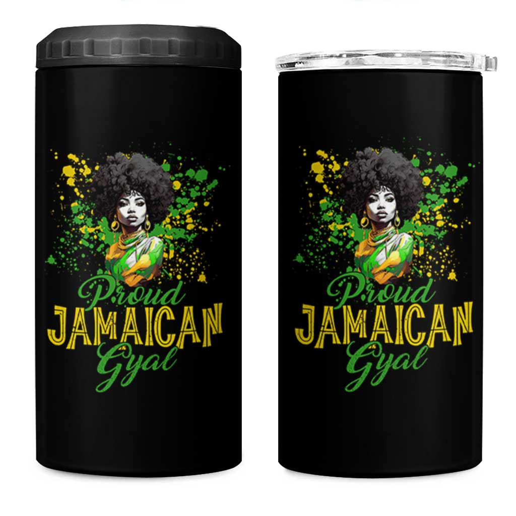 Proud Jamaican Gyal 4 in 1 Can Cooler Tumbler Afro Black Girls Jamaica Flag - Wonder Print Shop