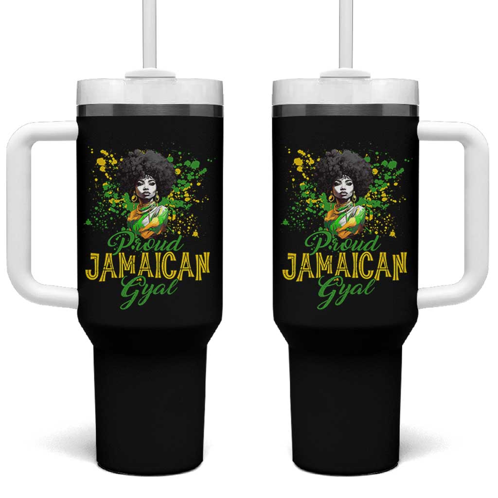 Proud Jamaican Gyal Tumbler With Handle Afro Black Girls Jamaica Flag - Wonder Print Shop