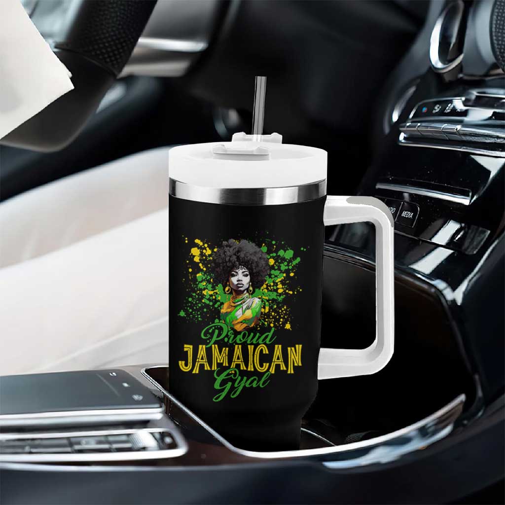 Proud Jamaican Gyal Tumbler With Handle Afro Black Girls Jamaica Flag - Wonder Print Shop