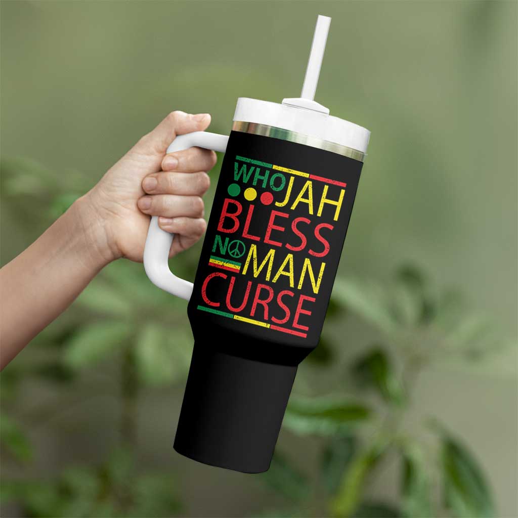 Who Jah Bless No Man Curse Tumbler With Handle Jamaica Flag Rasta Reggae Roots - Wonder Print Shop