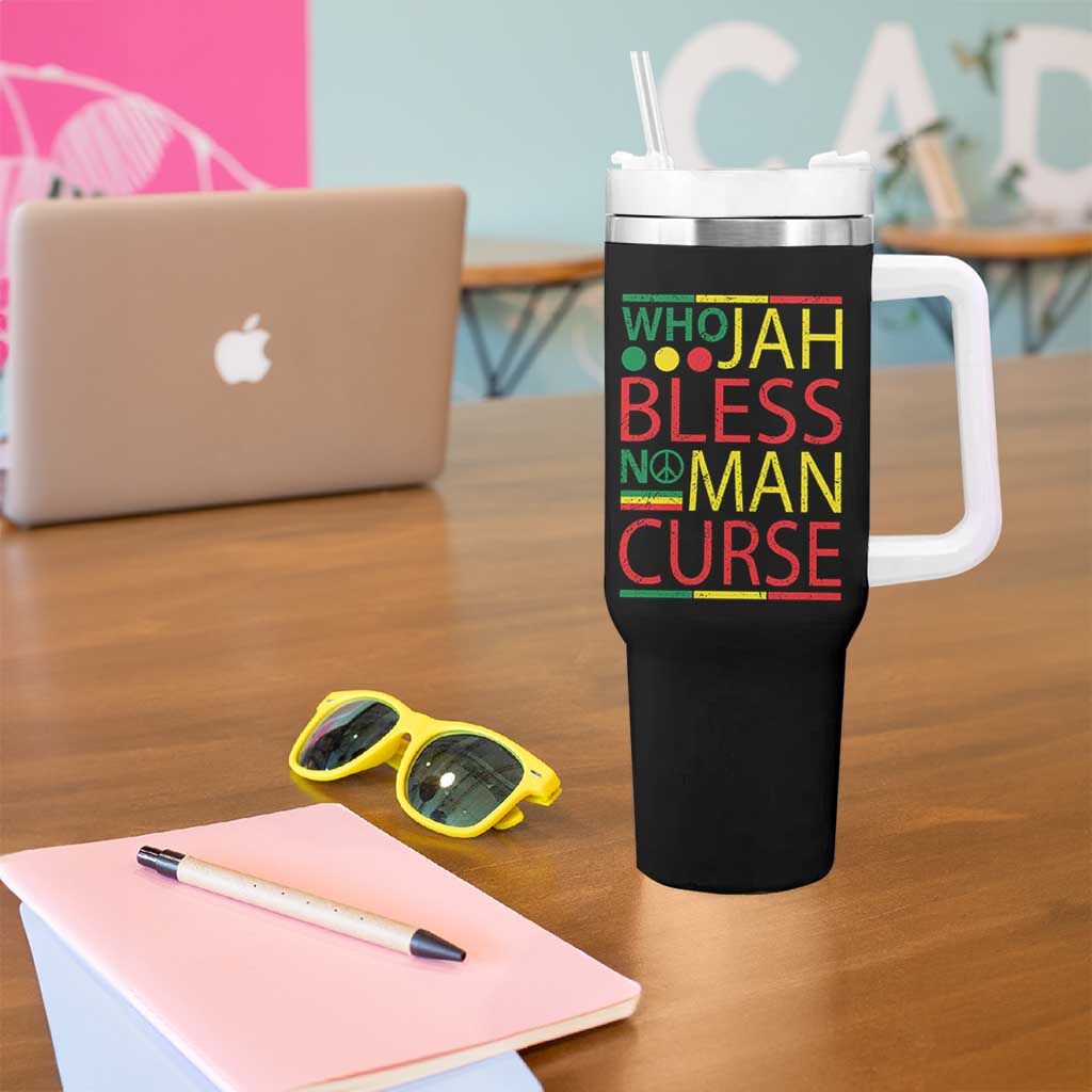 Who Jah Bless No Man Curse Tumbler With Handle Jamaica Flag Rasta Reggae Roots - Wonder Print Shop