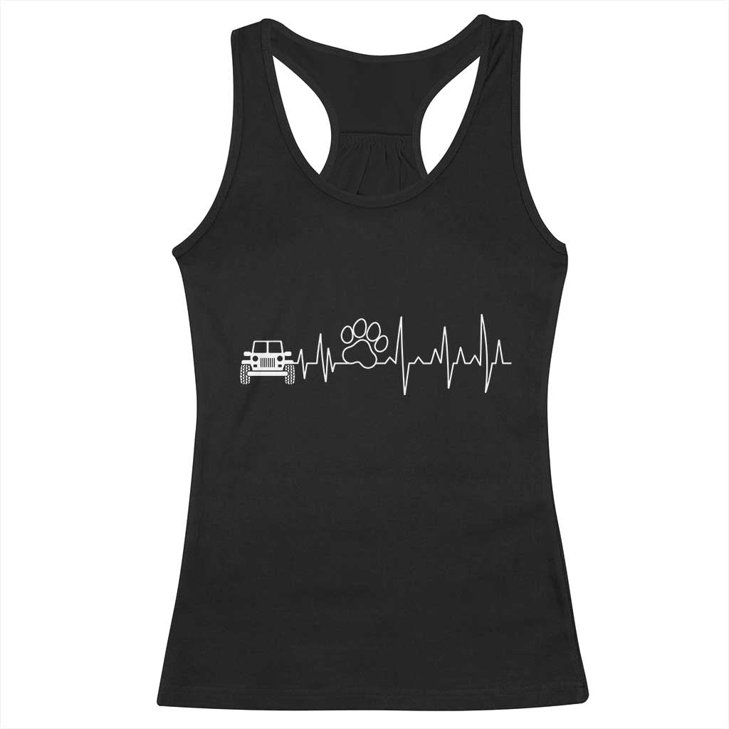 4x4 Off Road Car Riding Vintage Pet Paw Heartbeat Racerback Tank Top - Wonder Print Shop