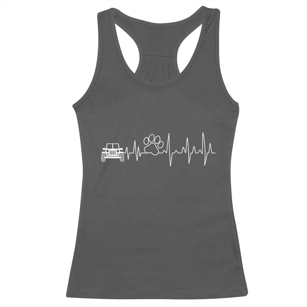 4x4 Off Road Car Riding Vintage Pet Paw Heartbeat Racerback Tank Top - Wonder Print Shop