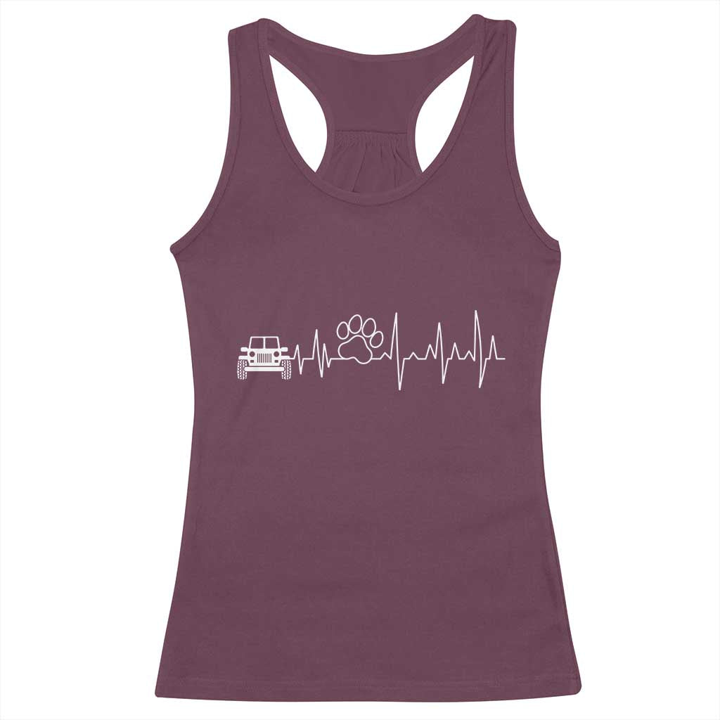 4x4 Off Road Car Riding Vintage Pet Paw Heartbeat Racerback Tank Top - Wonder Print Shop