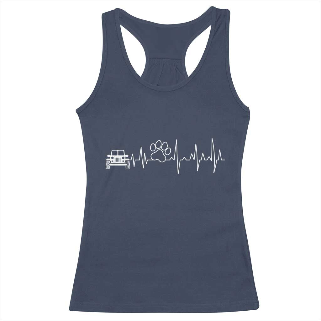 4x4 Off Road Car Riding Vintage Pet Paw Heartbeat Racerback Tank Top - Wonder Print Shop