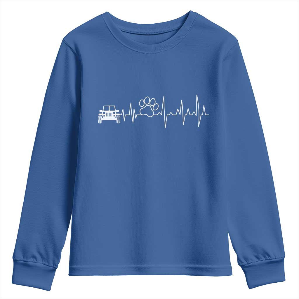 4x4 Off Road Car Riding Vintage Pet Paw Heartbeat Youth Sweatshirt - Wonder Print Shop
