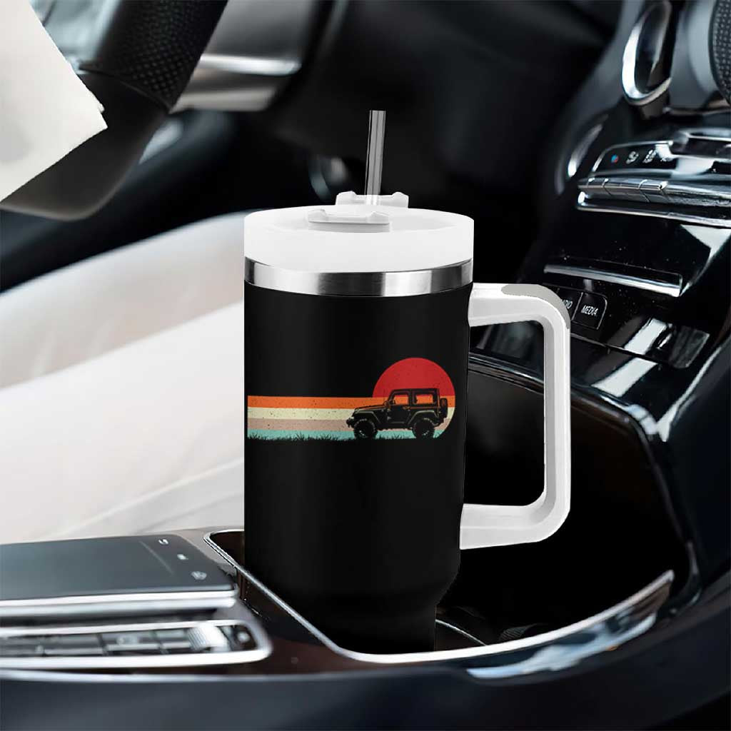 Off Road QUAD ATV Car Vintage Retro Sunset Tumbler With Handle - Wonder Print Shop