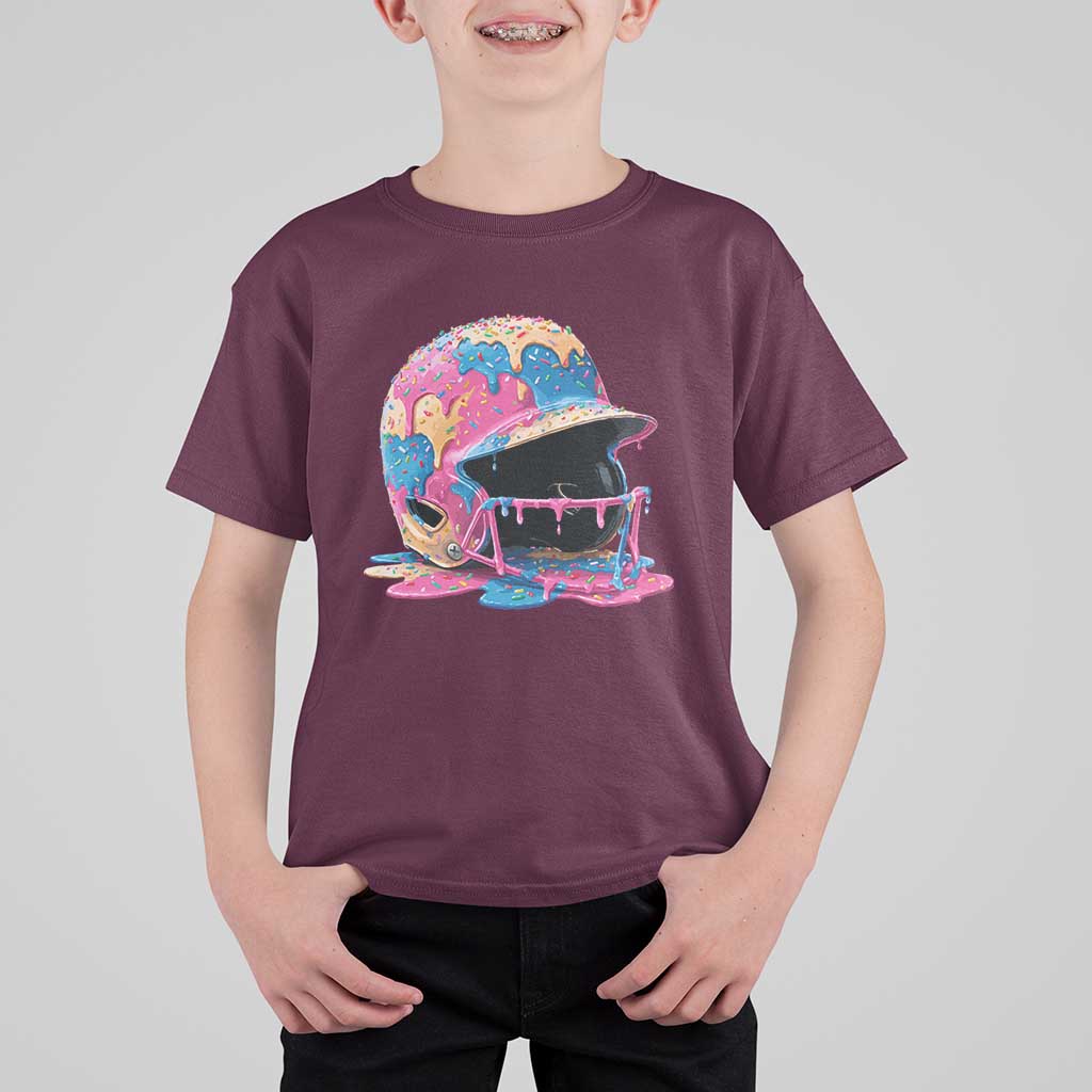 Funny Baseball Helmet Ice Cream Baseball Drip T Shirt For Kid - Wonder Print Shop