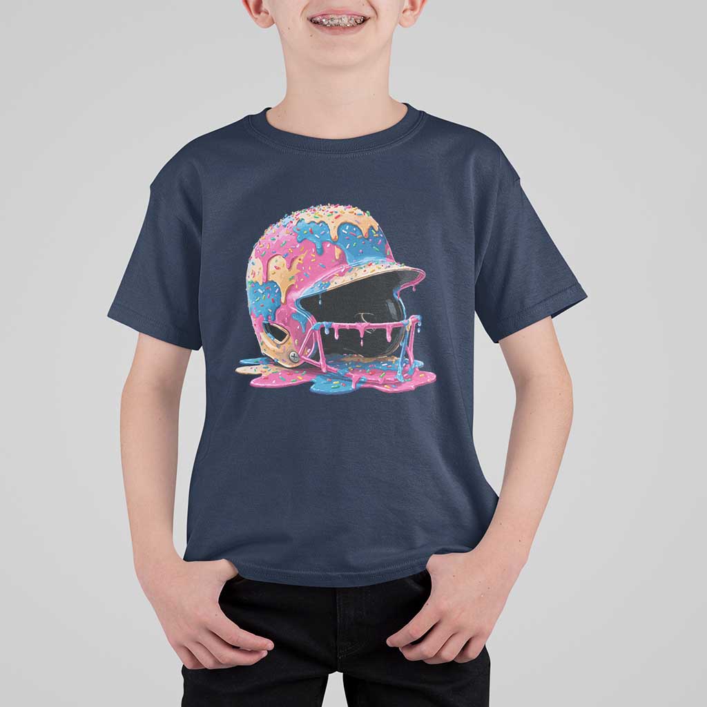 Funny Baseball Helmet Ice Cream Baseball Drip T Shirt For Kid - Wonder Print Shop