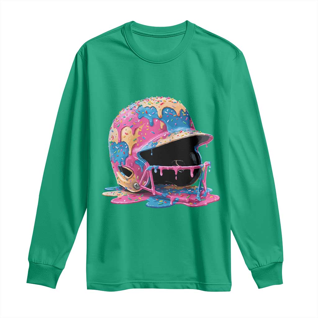 Funny Baseball Helmet Ice Cream Baseball Drip Long Sleeve Shirt - Wonder Print Shop