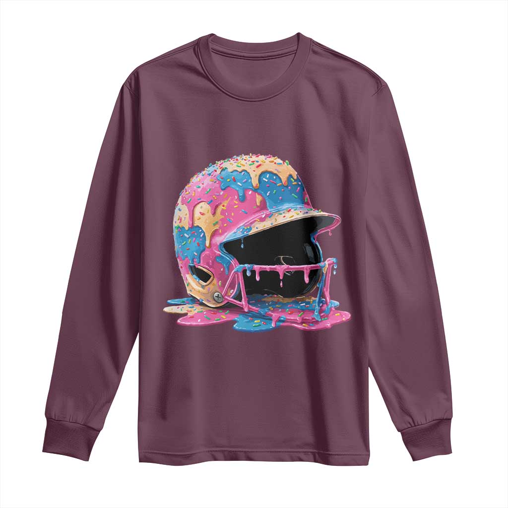 Funny Baseball Helmet Ice Cream Baseball Drip Long Sleeve Shirt - Wonder Print Shop