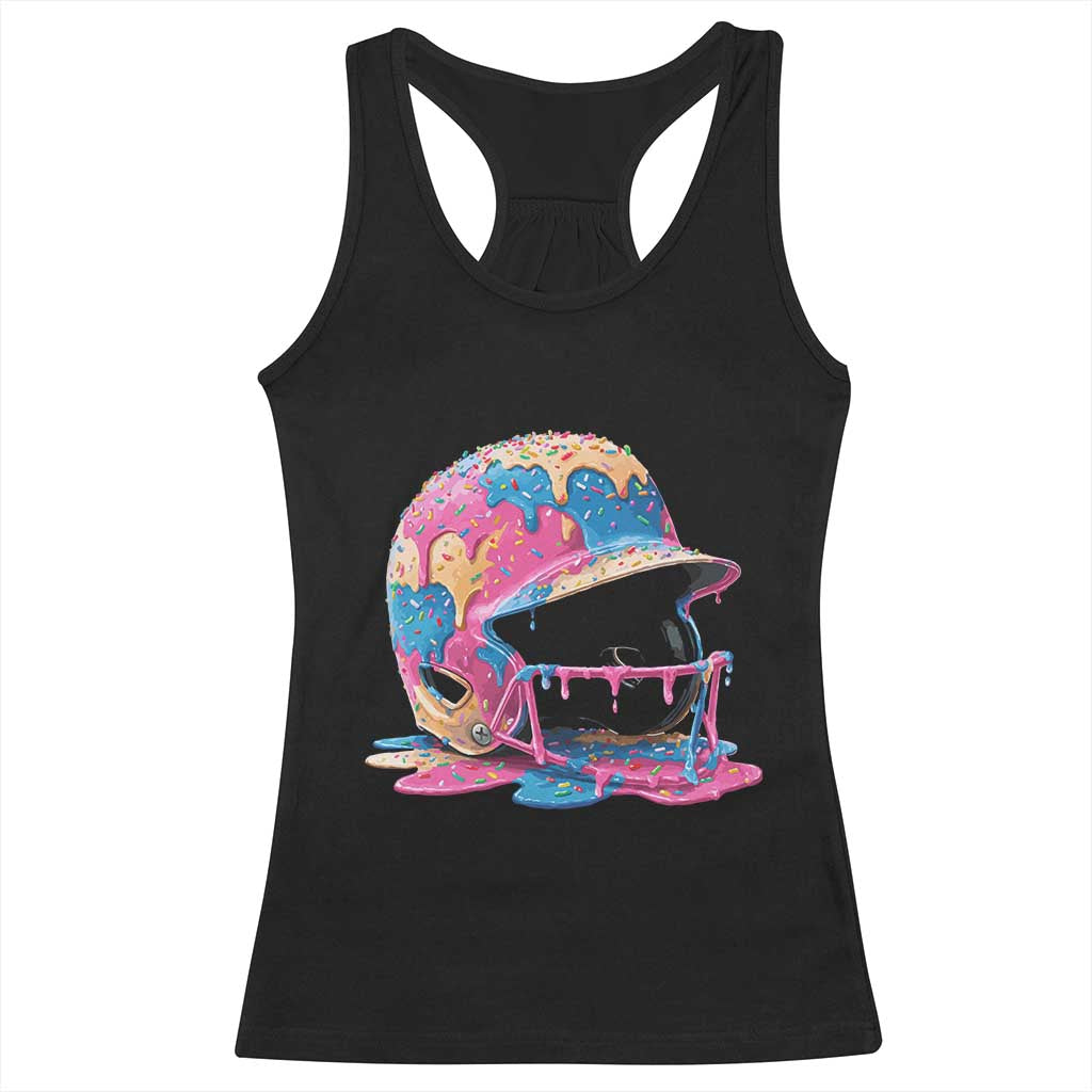 Funny Baseball Helmet Ice Cream Baseball Drip Racerback Tank Top - Wonder Print Shop