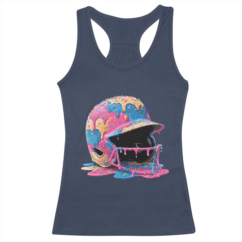 Funny Baseball Helmet Ice Cream Baseball Drip Racerback Tank Top - Wonder Print Shop
