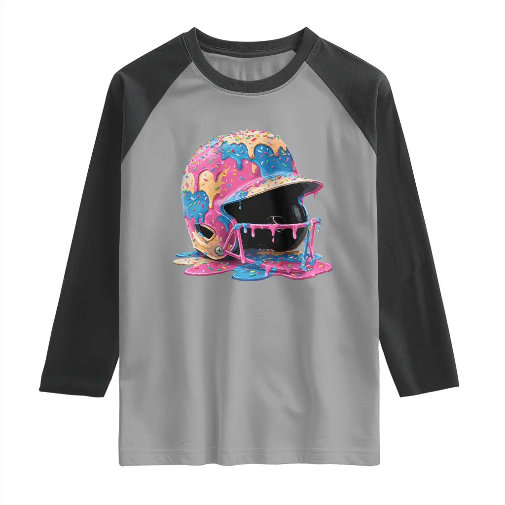 Funny Baseball Helmet Ice Cream Baseball Drip Raglan Shirt - Wonder Print Shop
