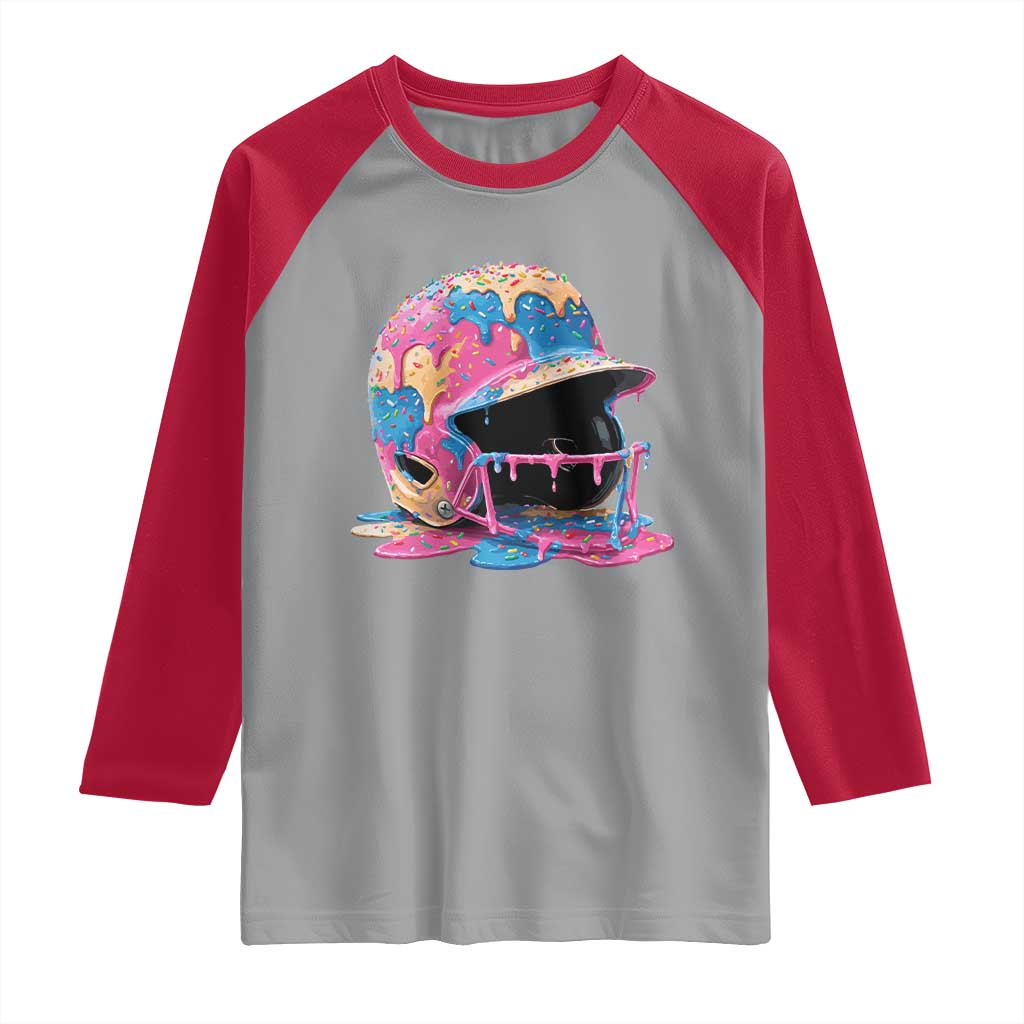 Funny Baseball Helmet Ice Cream Baseball Drip Raglan Shirt - Wonder Print Shop