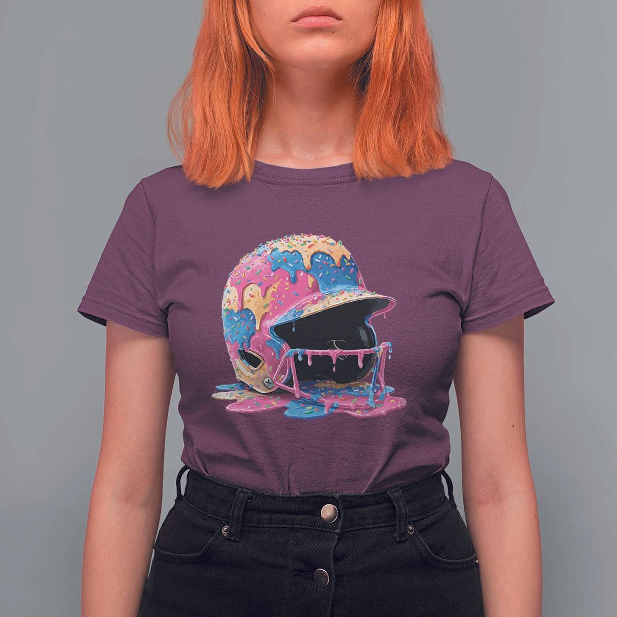 Funny Baseball Helmet Ice Cream Baseball Drip T Shirt For Women - Wonder Print Shop