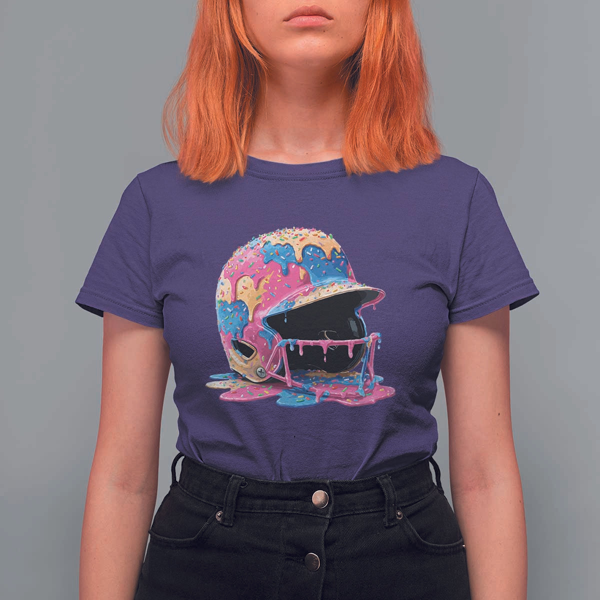 Funny Baseball Helmet Ice Cream Baseball Drip T Shirt For Women - Wonder Print Shop