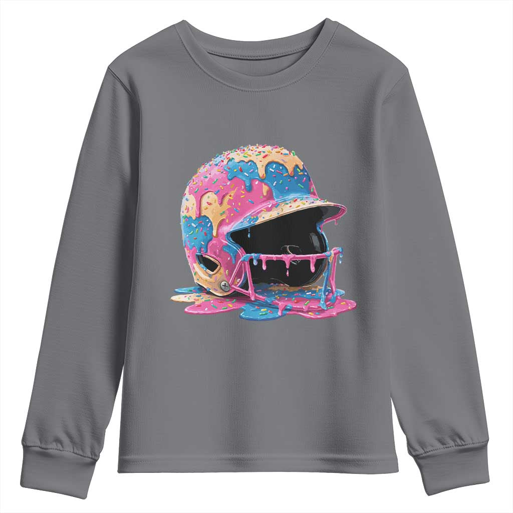 Funny Baseball Helmet Ice Cream Baseball Drip Youth Sweatshirt - Wonder Print Shop