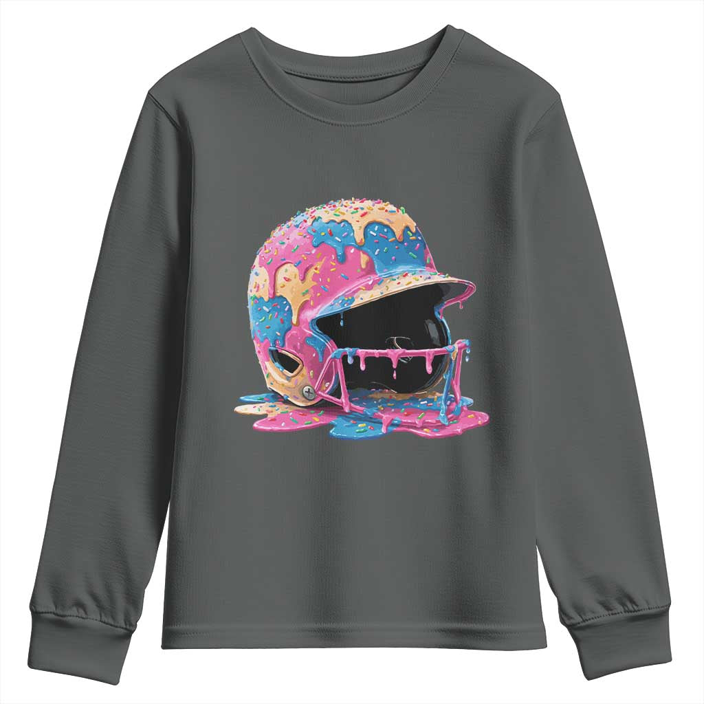 Funny Baseball Helmet Ice Cream Baseball Drip Youth Sweatshirt - Wonder Print Shop