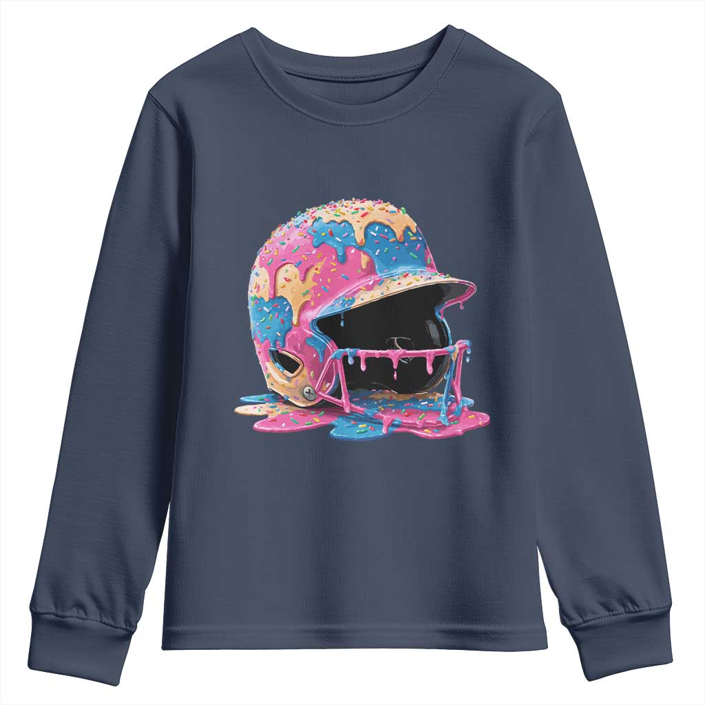 Funny Baseball Helmet Ice Cream Baseball Drip Youth Sweatshirt - Wonder Print Shop