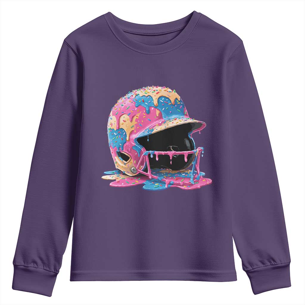 Funny Baseball Helmet Ice Cream Baseball Drip Youth Sweatshirt - Wonder Print Shop